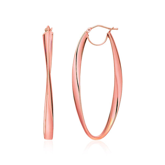 14k Rose Gold Twist Motif Oval Shape Hoop Earrings-0