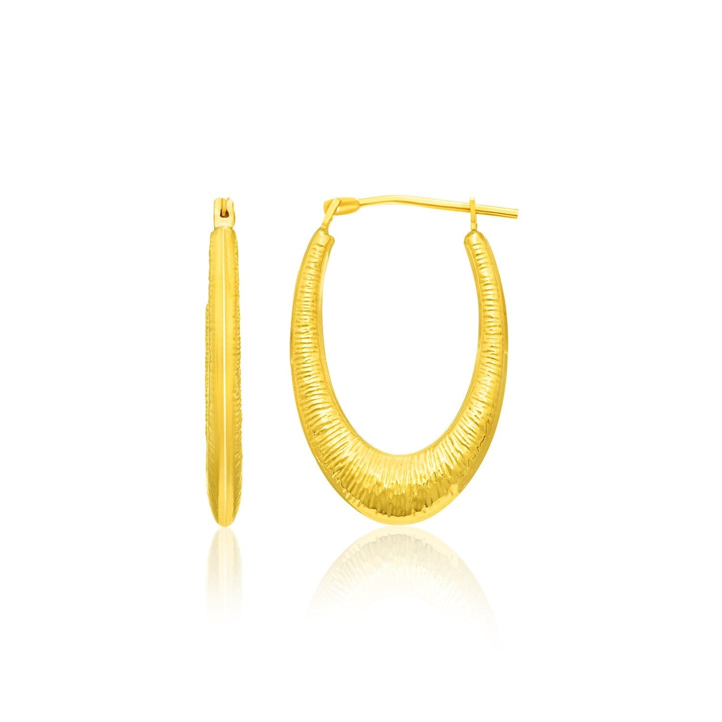 14k Yellow Gold Hoop Earrings in a Graduated Texture Style-0