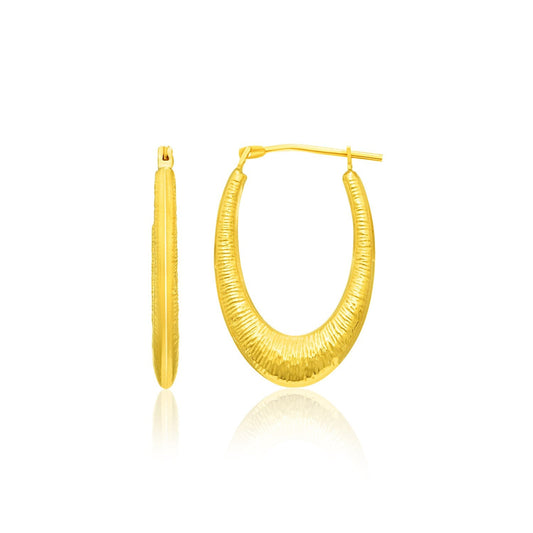 14k Yellow Gold Hoop Earrings in a Graduated Texture Style-0