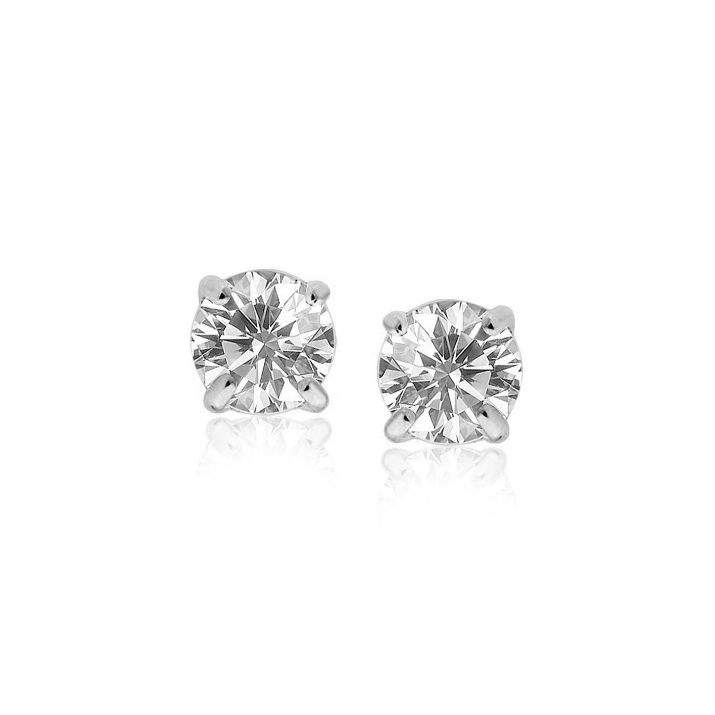 14k White Gold Stud Earrings with White Hue Faceted Cubic Zirconia-0