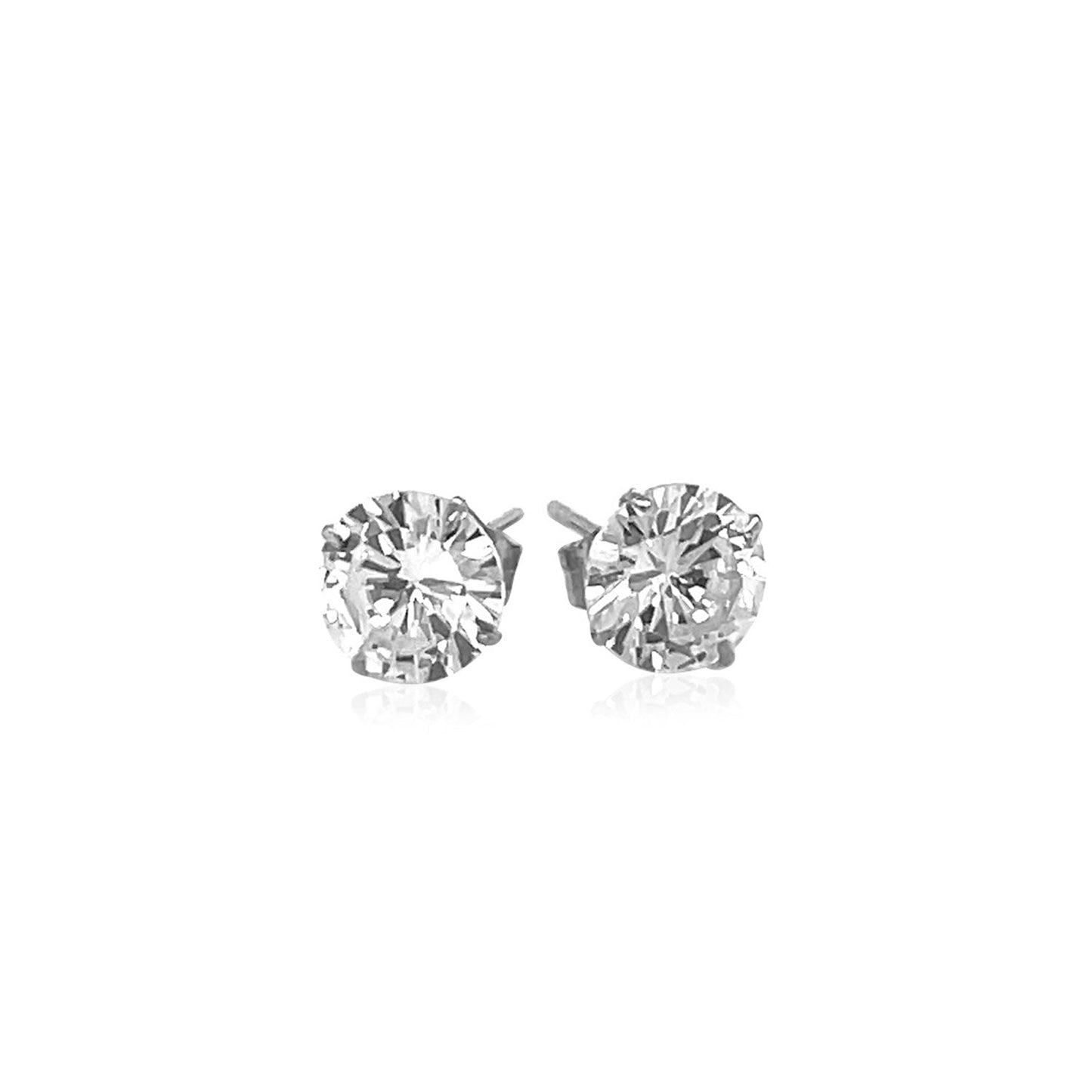 14k White Gold Stud Earrings with White Hue Faceted Cubic Zirconia-1
