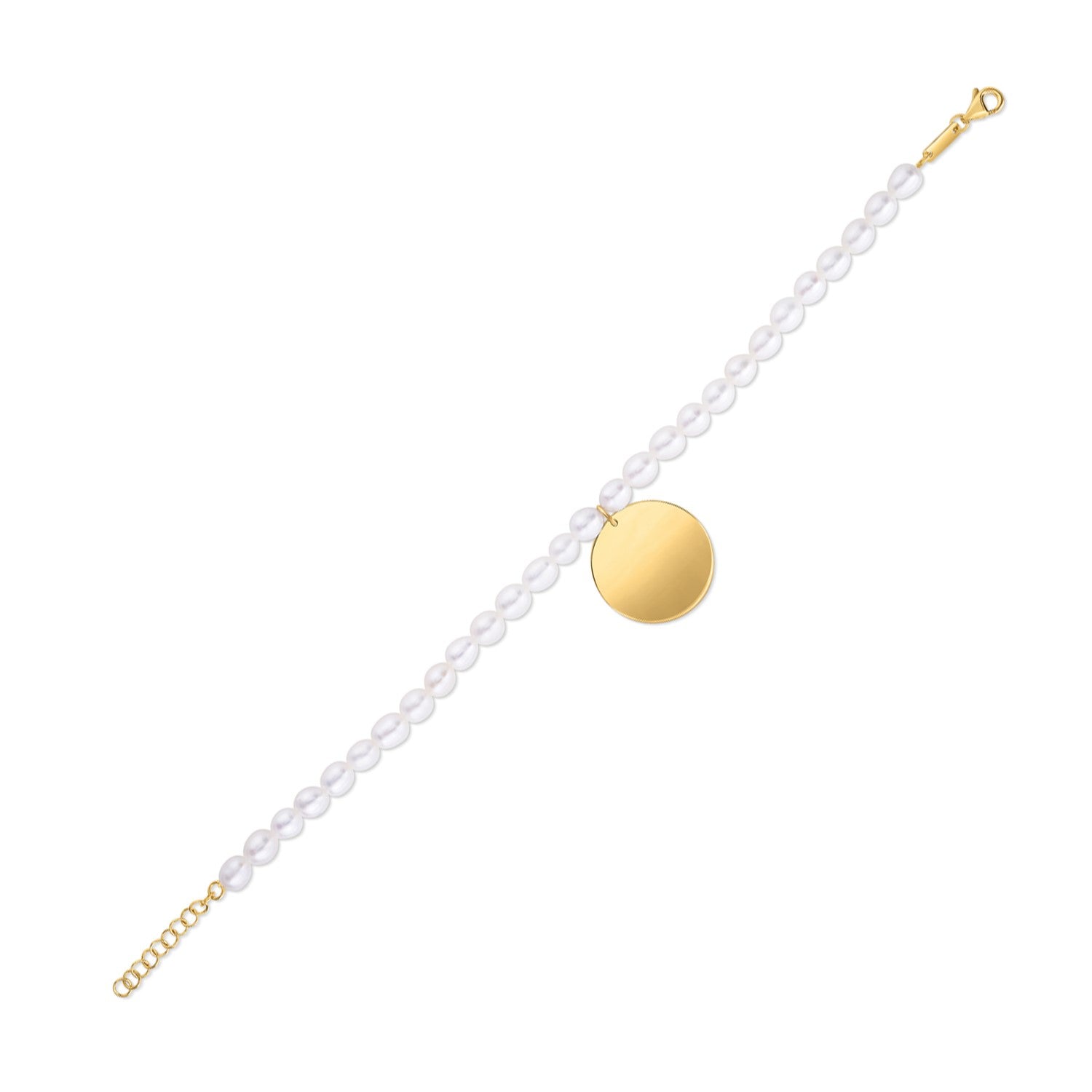 14k Yellow Gold Pearl Tag Charm Bracelet-0