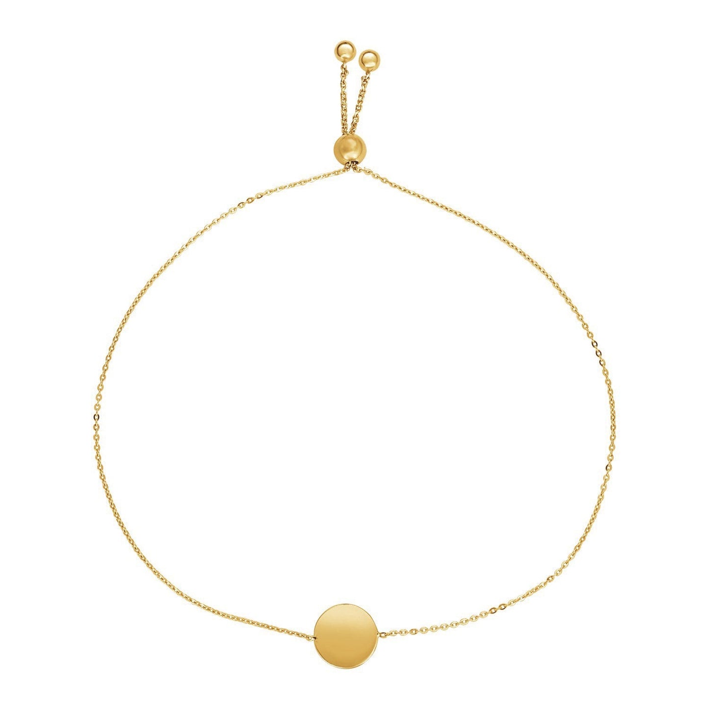 Adjustable Bracelet with Shiny Circle in 14k Yellow Gold-0