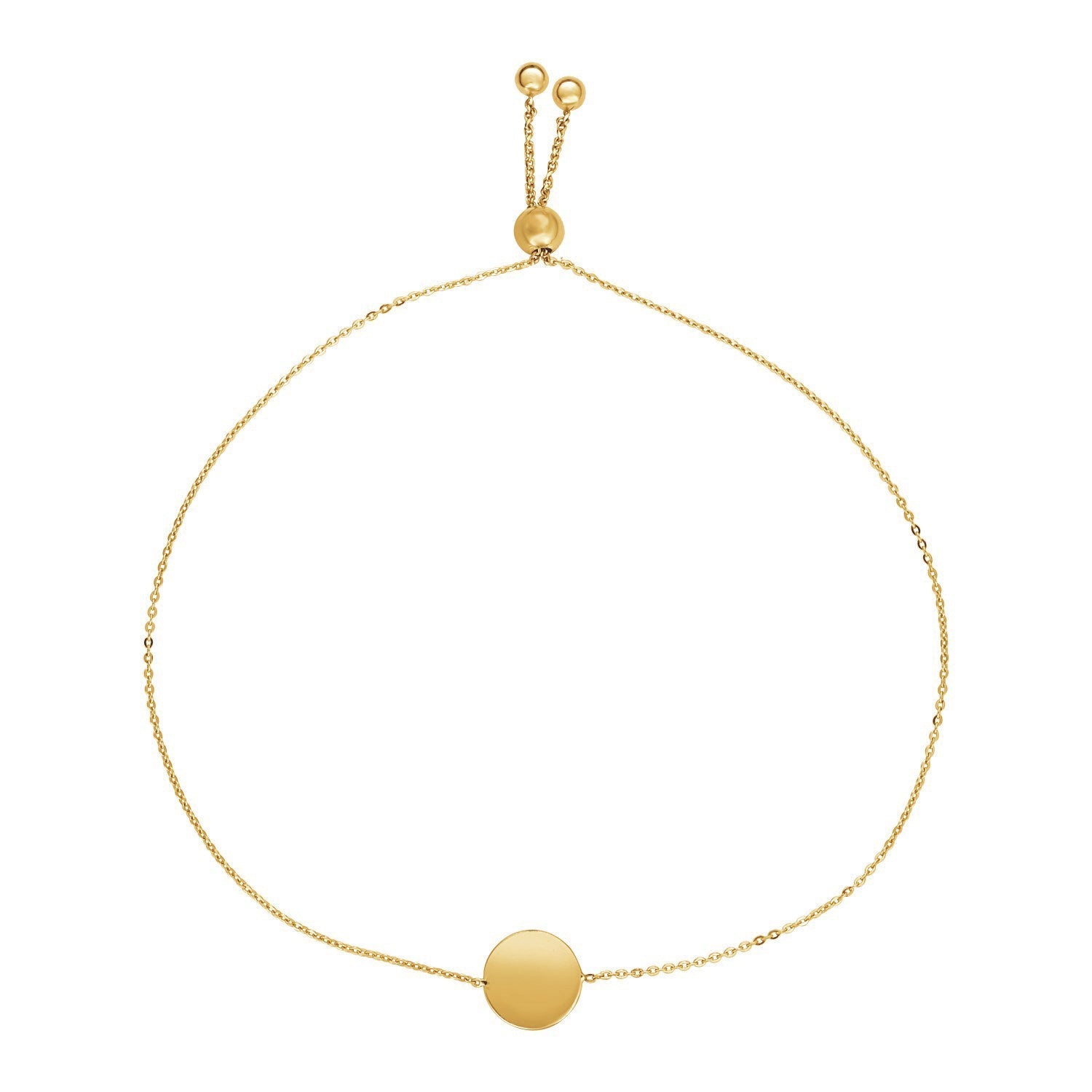 Adjustable Bracelet with Shiny Circle in 14k Yellow Gold-0