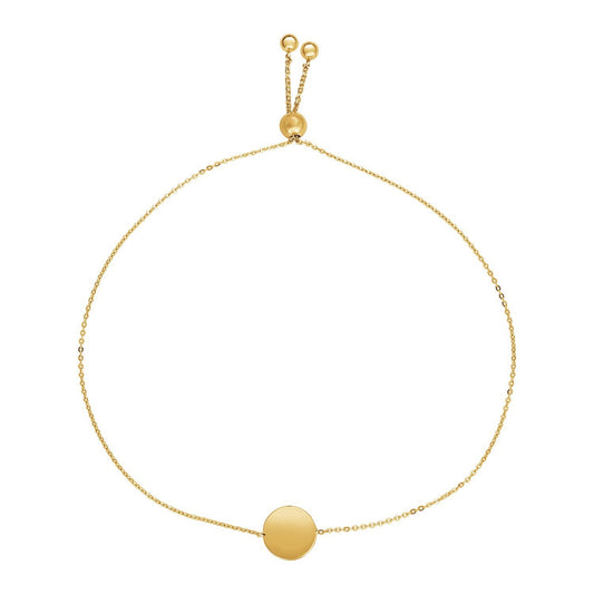 Adjustable Bracelet with Shiny Circle in 14k Yellow Gold-0