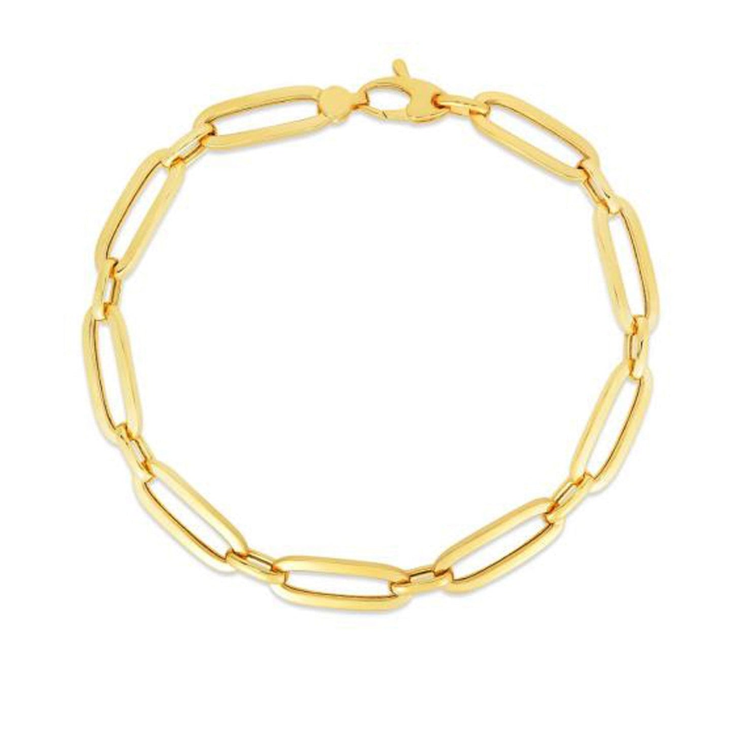 14k Yellow Gold 7 1/4 inch Bombay Paperclip Chain Bracelet-1