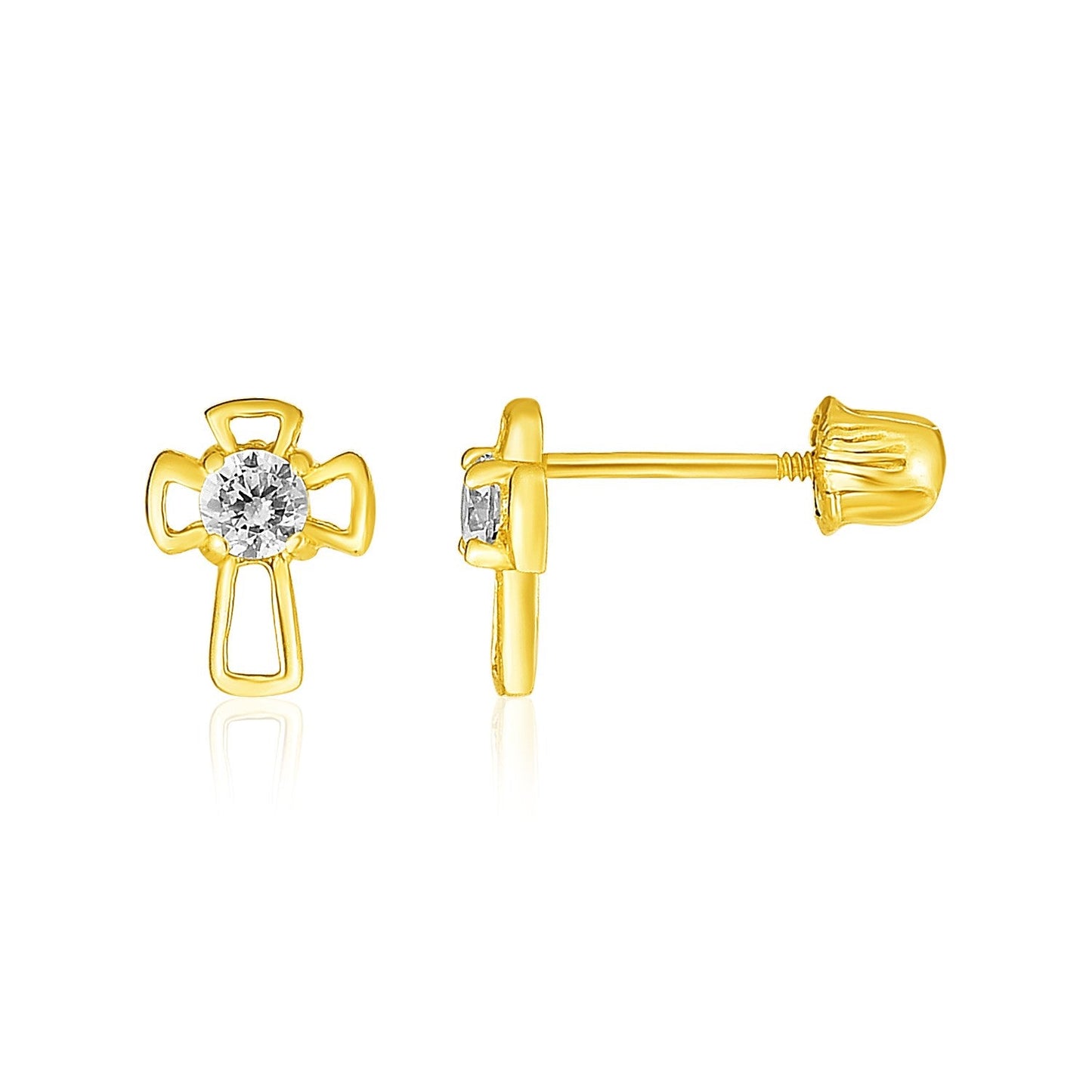 14k Yellow Gold Cross Childrens Earrings-0