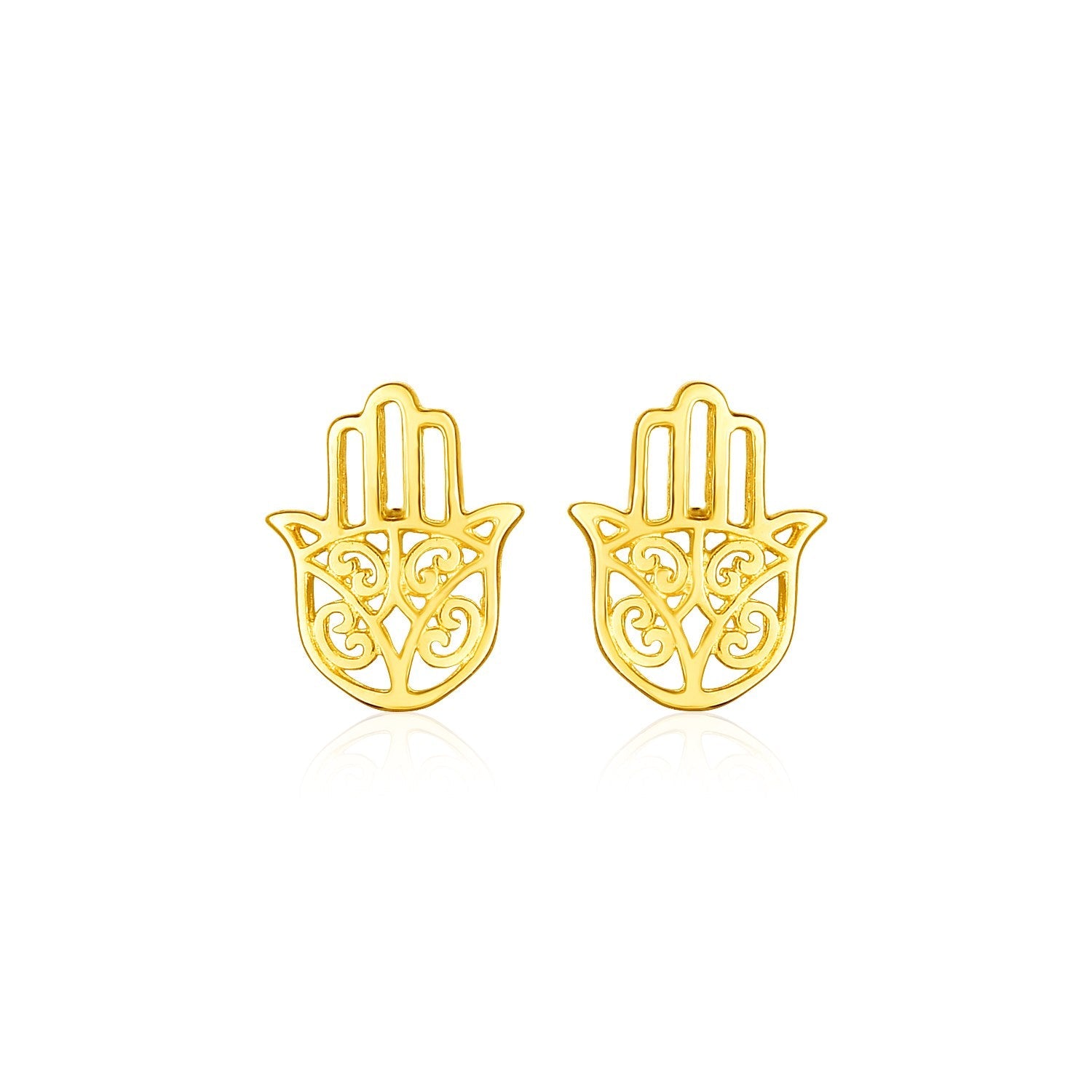 14k Yellow Gold Polished Hand of Hamsa Post Earrings-0