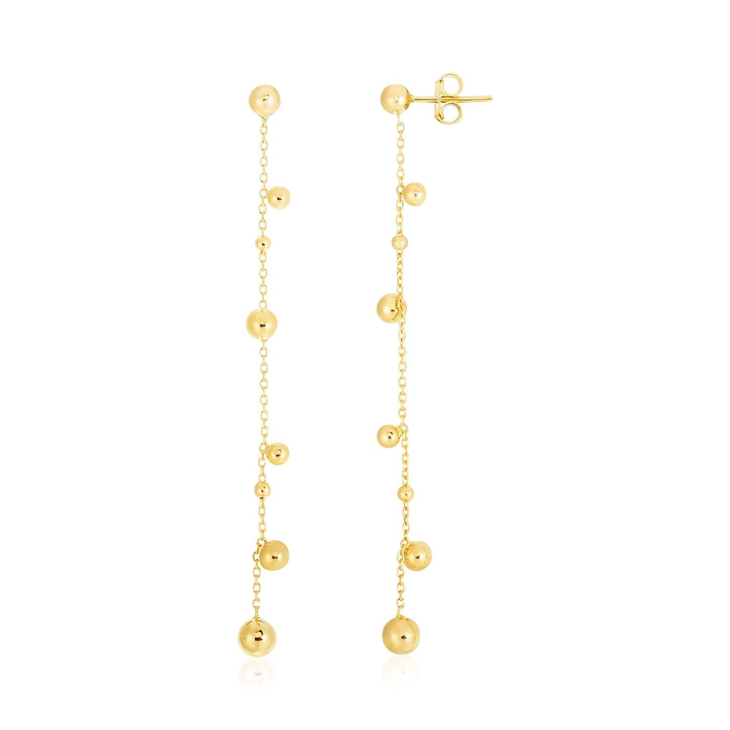 14K Yellow Gold High Polish Beaded Drop Earrings-0
