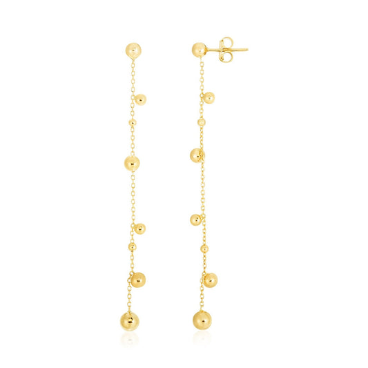 14K Yellow Gold High Polish Beaded Drop Earrings-0