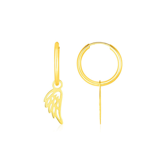 14K Yellow Gold Hoop Earrings with Angel Wings-0