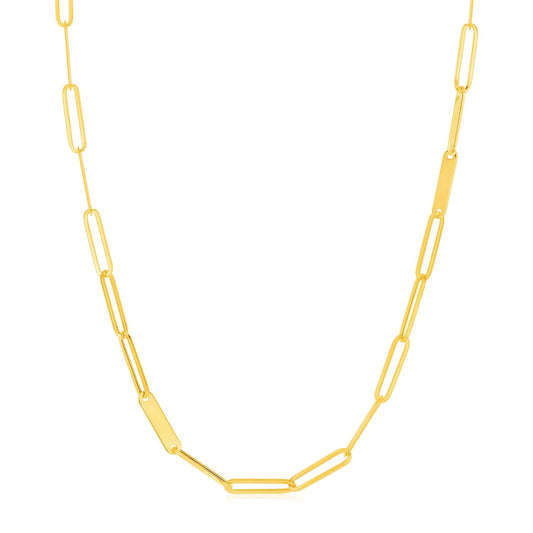 14k Yellow Gold Alternating Paperclip Chain Link and Gold Bar Necklace-0