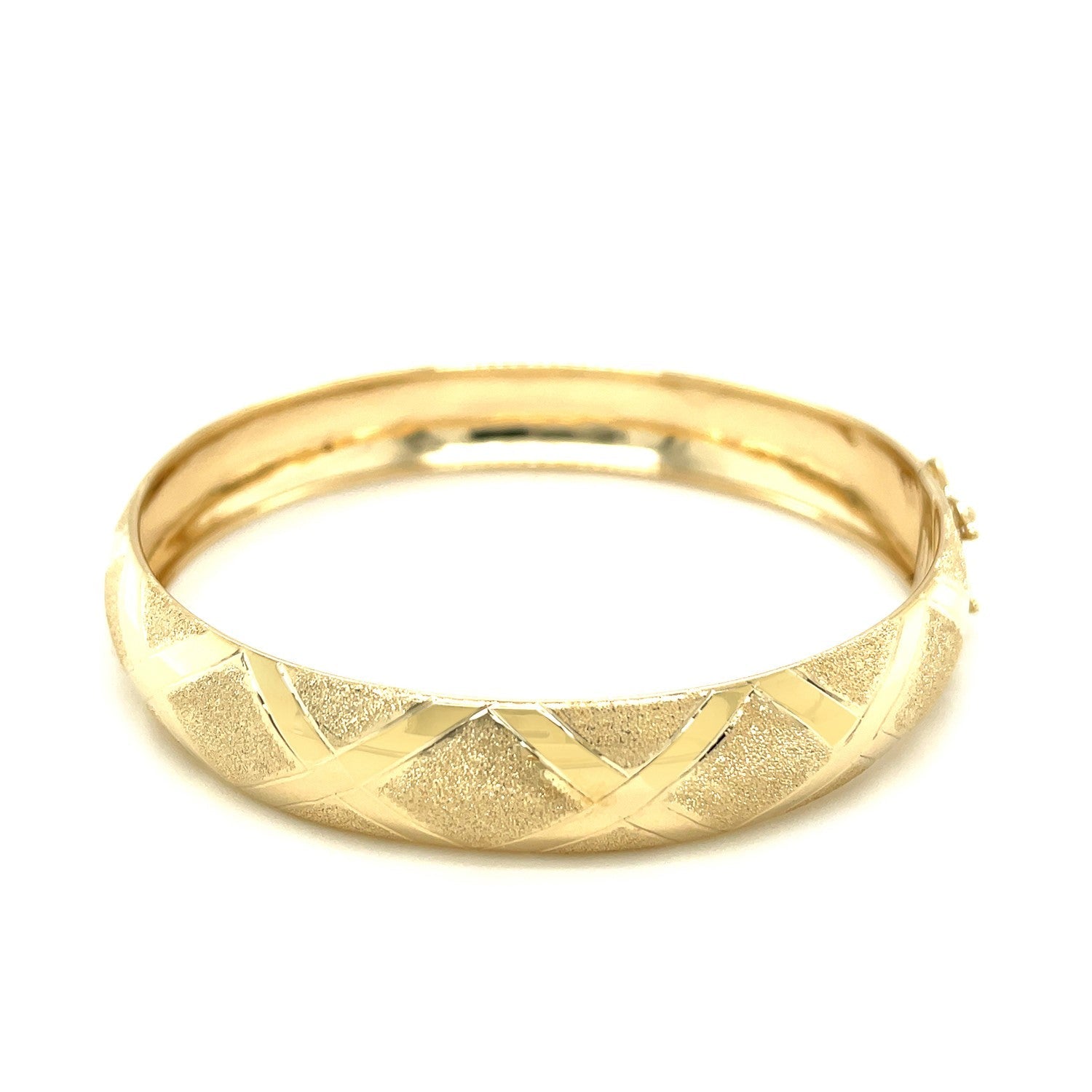 10k Yellow Gold Dual-Textured Diamond Pattern Bangle-1