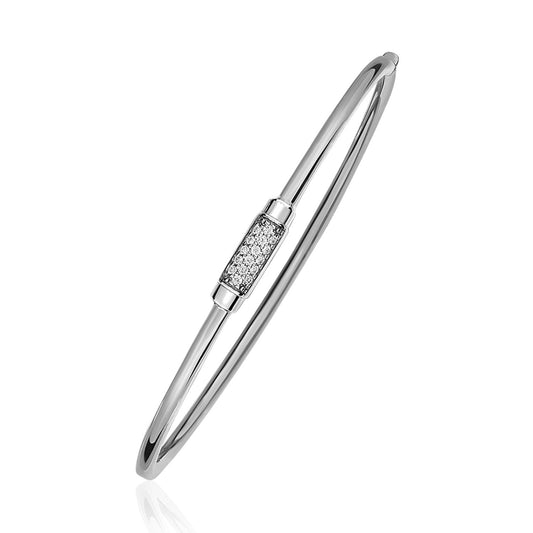 14k White and Diamond Domed Light Bangle Bracelet with Clasp-0