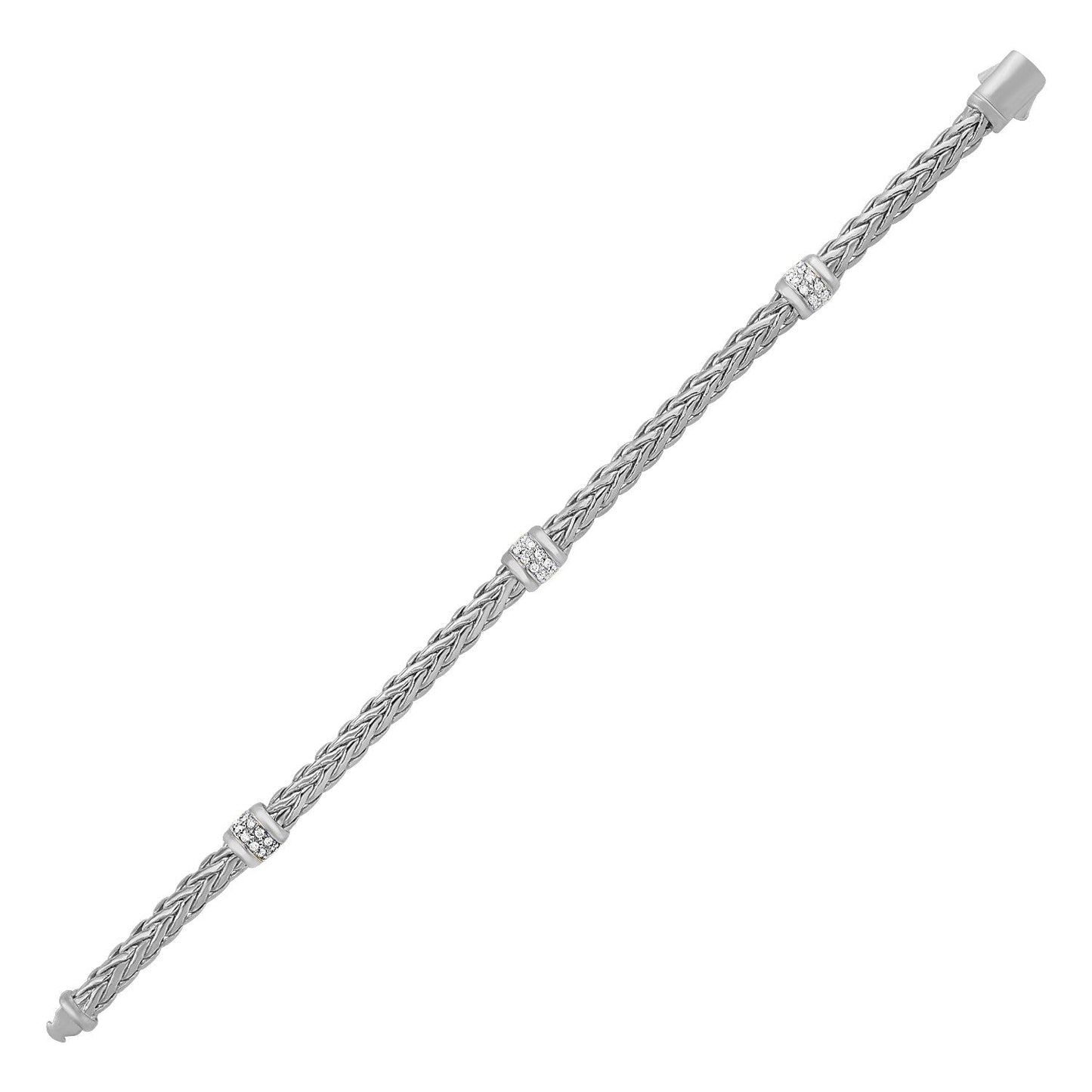 Polished Woven Rope Bracelet with Diamond Accents in 14k White Gold-0