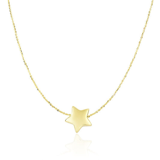 14k Yellow Gold Necklace with Shiny Puffed Sliding Star Charm-0
