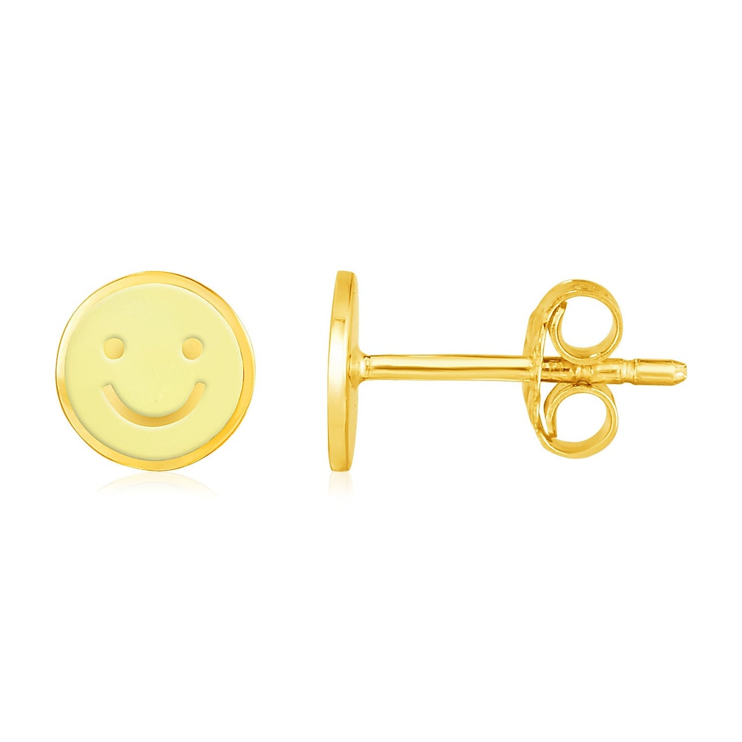 14k Yellow Gold and Enamel Yellow Smiley Face Stud Earrings-0