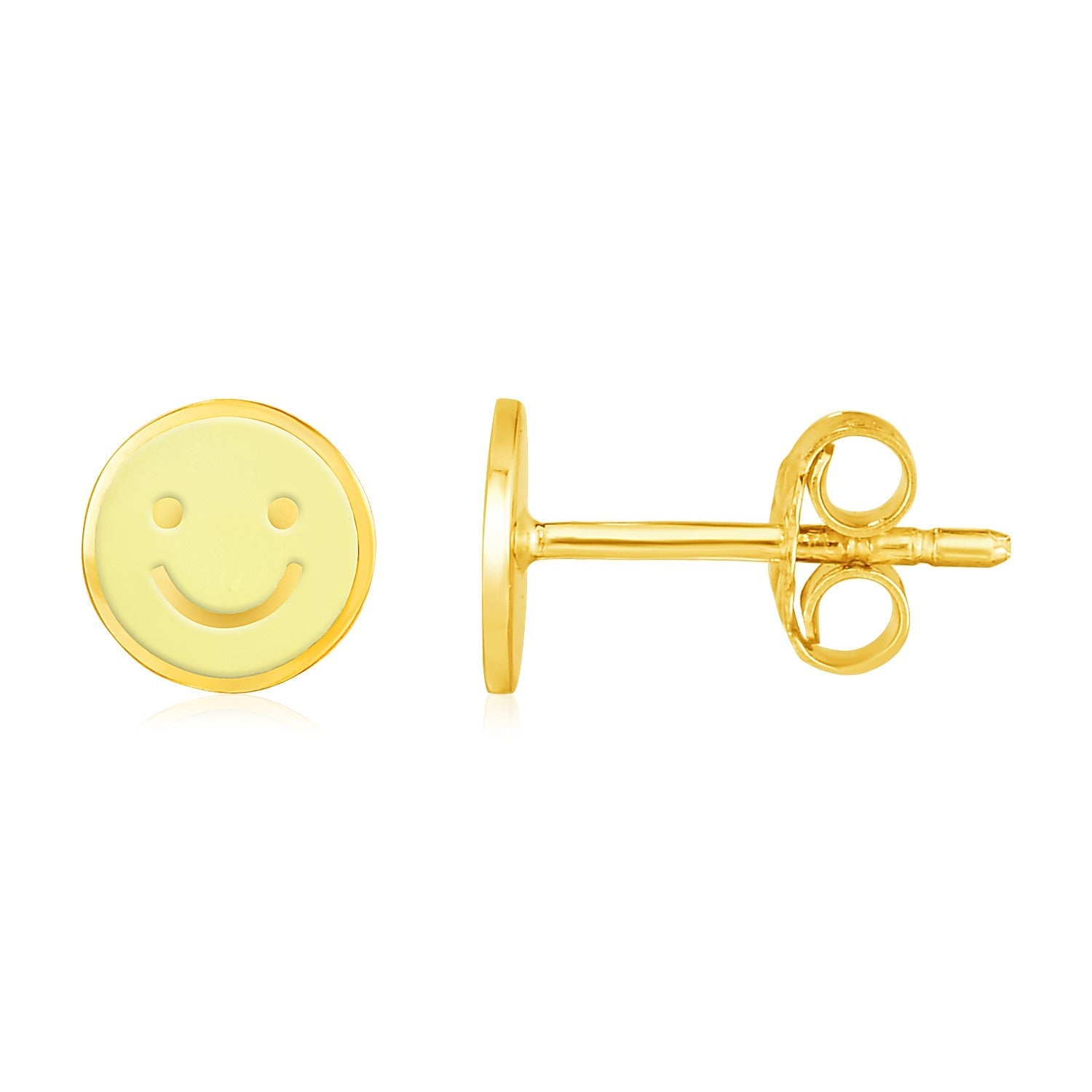 14k Yellow Gold and Enamel Yellow Smiley Face Stud Earrings-0