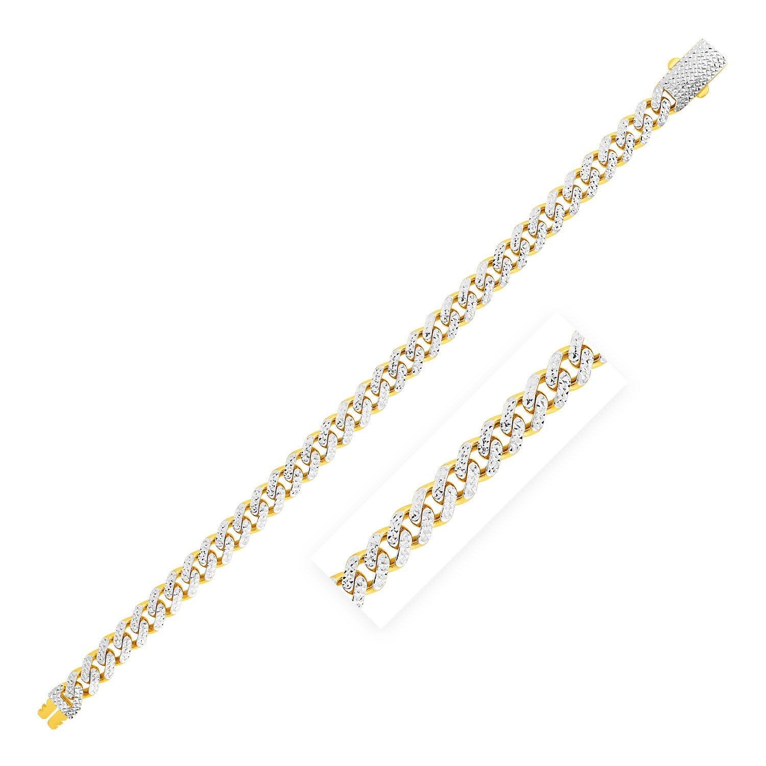 14k Yellow Gold White Pave High Polish Modern Lite Miami Cuban Bracelet (6.5mm)-0