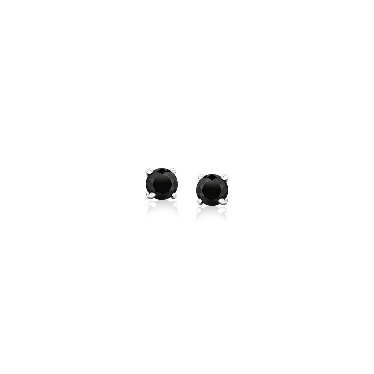 14k White Gold Black 3mm Faceted Cubic Zirconia Stud Earrings-0