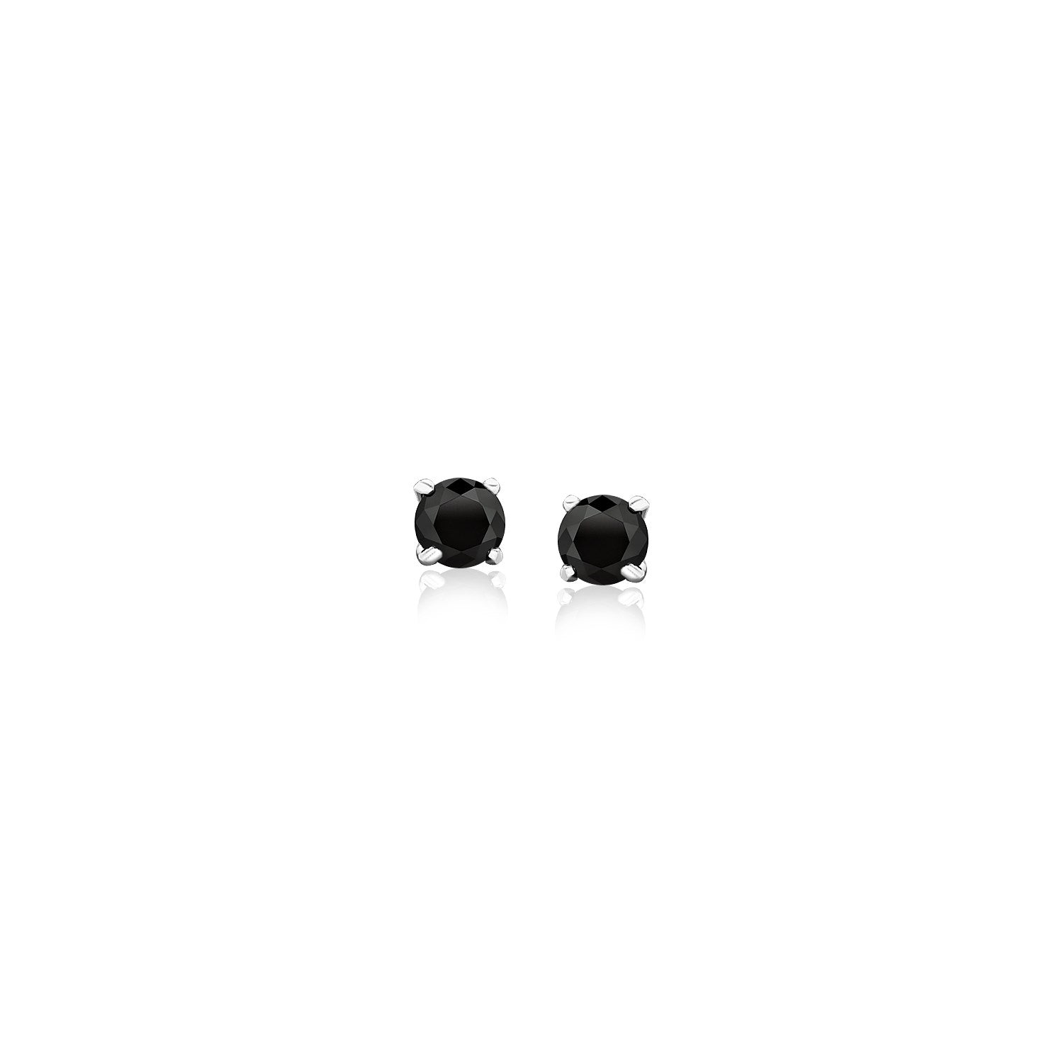 14k White Gold Black 3mm Faceted Cubic Zirconia Stud Earrings-0
