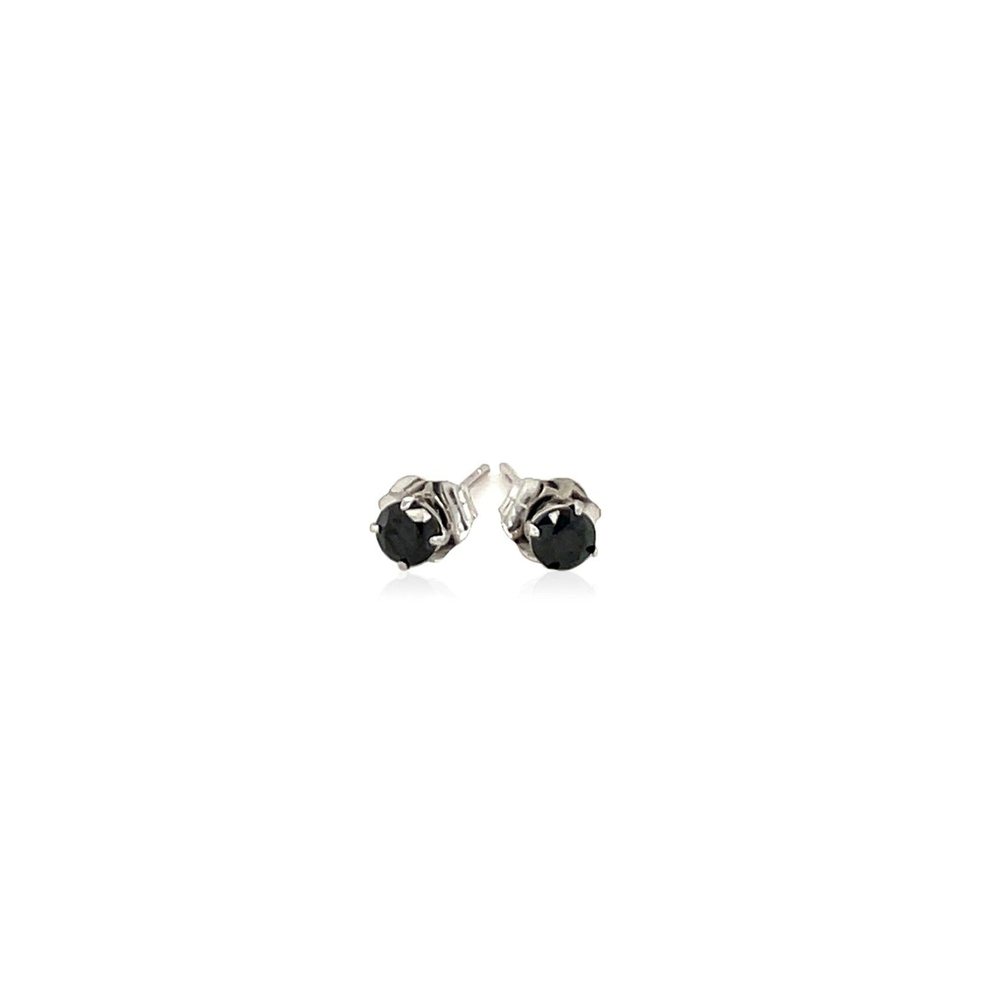 14k White Gold Black 3mm Faceted Cubic Zirconia Stud Earrings-1