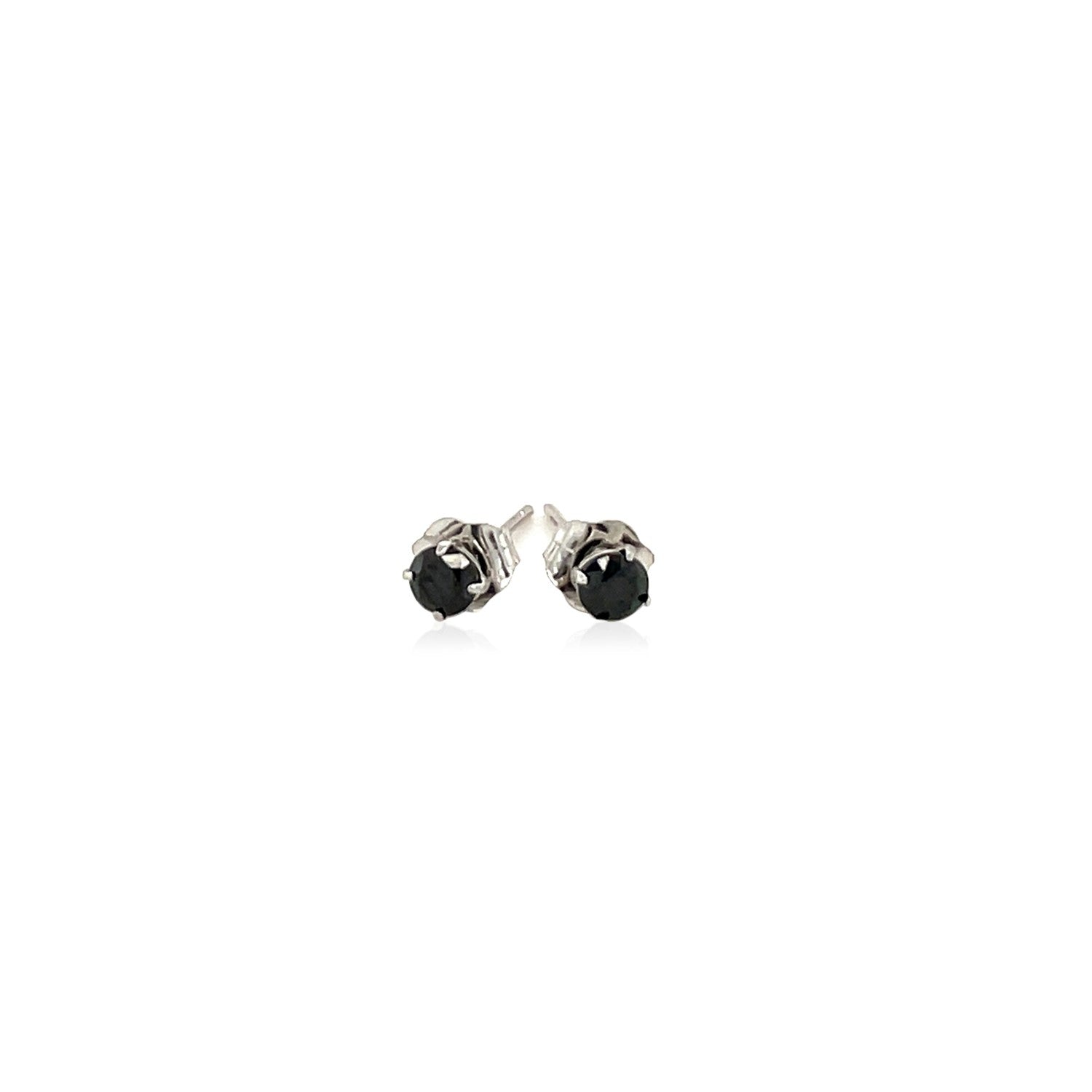 14k White Gold Black 3mm Faceted Cubic Zirconia Stud Earrings-1