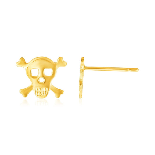 14K Yellow Gold Skull and Crossbones Post Earrings-0