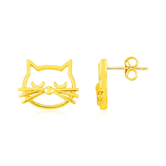14K Yellow Gold Cat Head Earrings-0