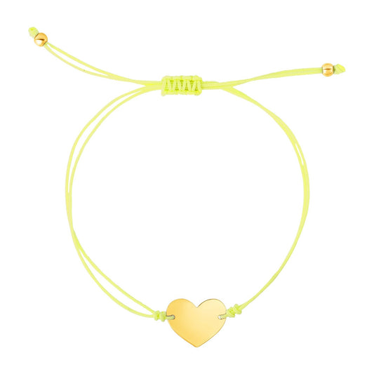 9 1/4 inch Yellow Cord Adjustable Bracelet with 14k yellow Gold Heart-0
