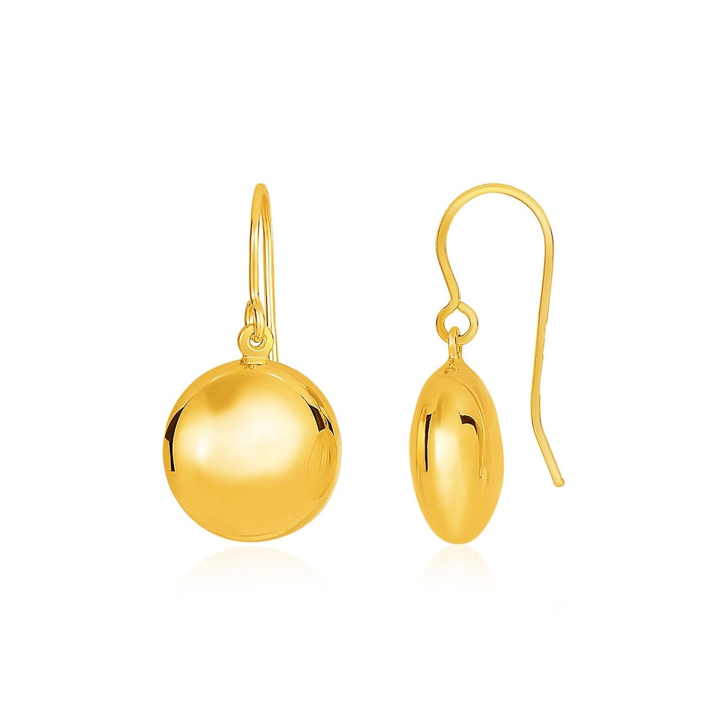 14k Yellow Gold Puffed Circle Shape Drop Earrings-0