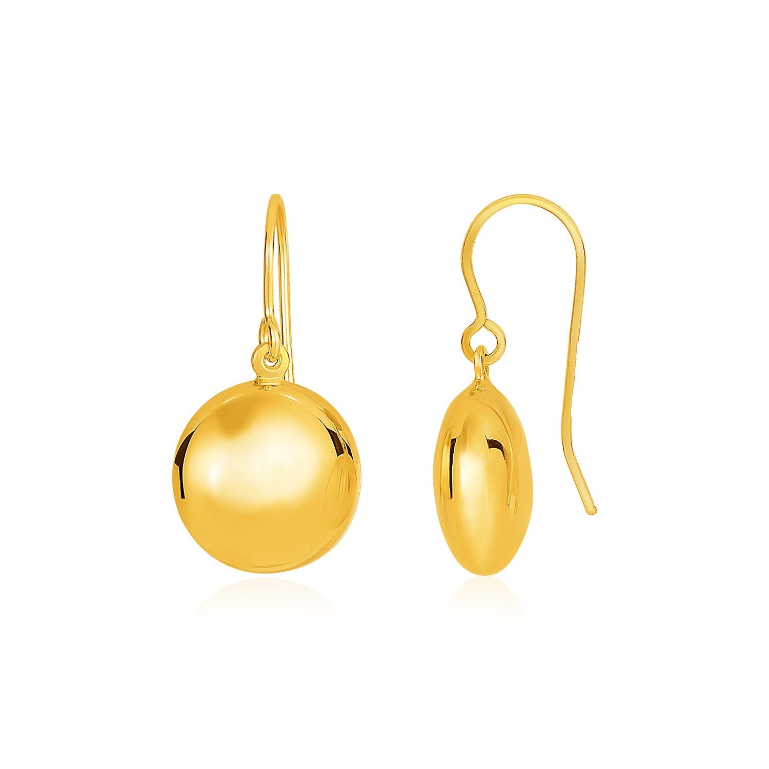 14k Yellow Gold Puffed Circle Shape Drop Earrings-0