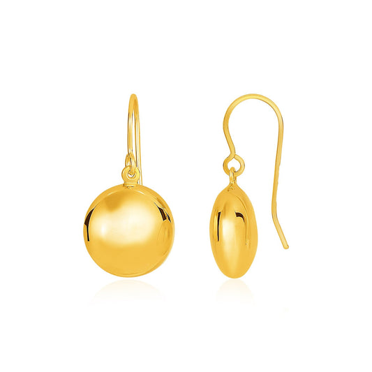 14k Yellow Gold Puffed Circle Shape Drop Earrings-0