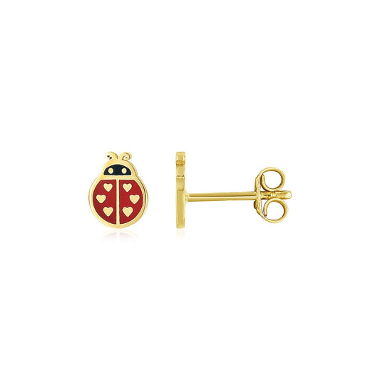 14K Yellow Gold Ladybug Enamel Earrings-0
