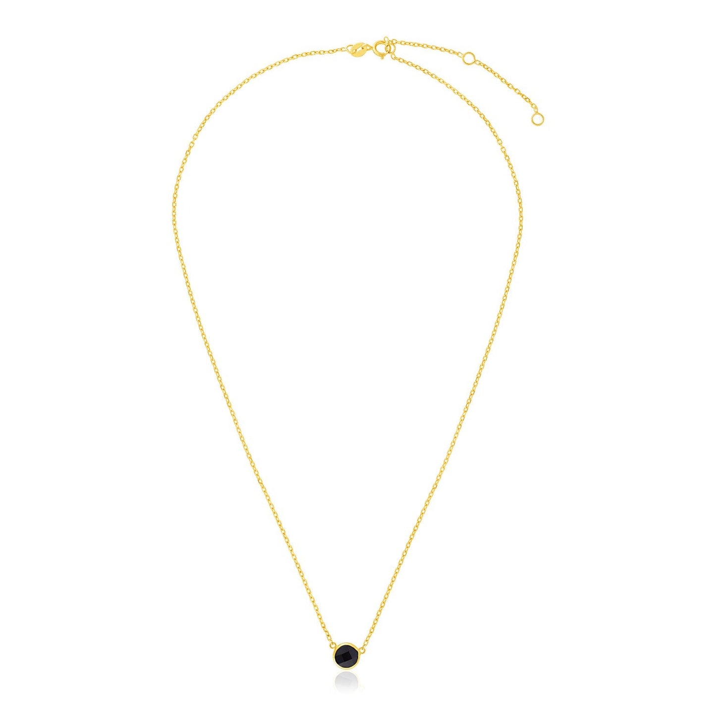 14k Yellow Gold 17 inch Necklace with Round Onyx-0