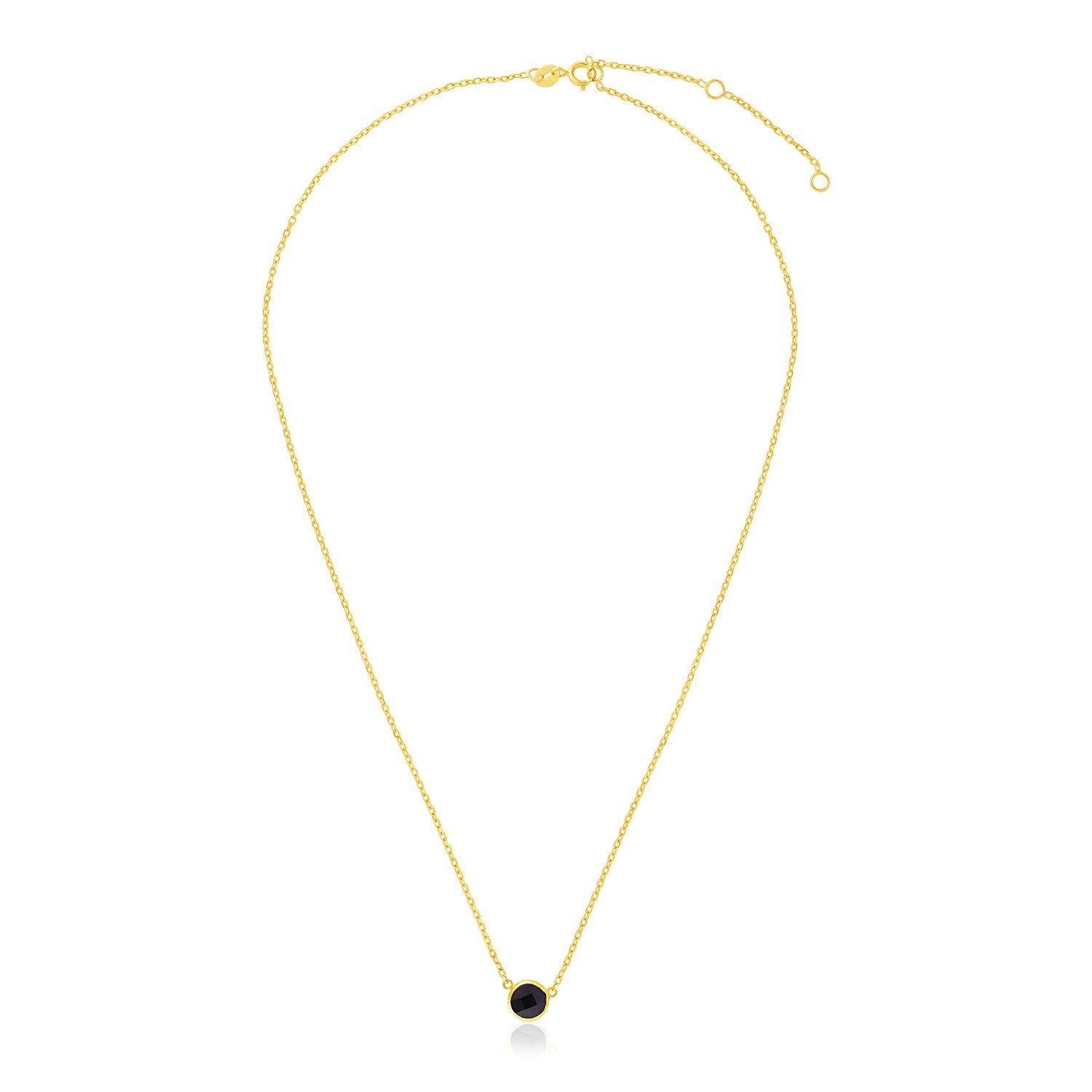 14k Yellow Gold 17 inch Necklace with Round Onyx-0