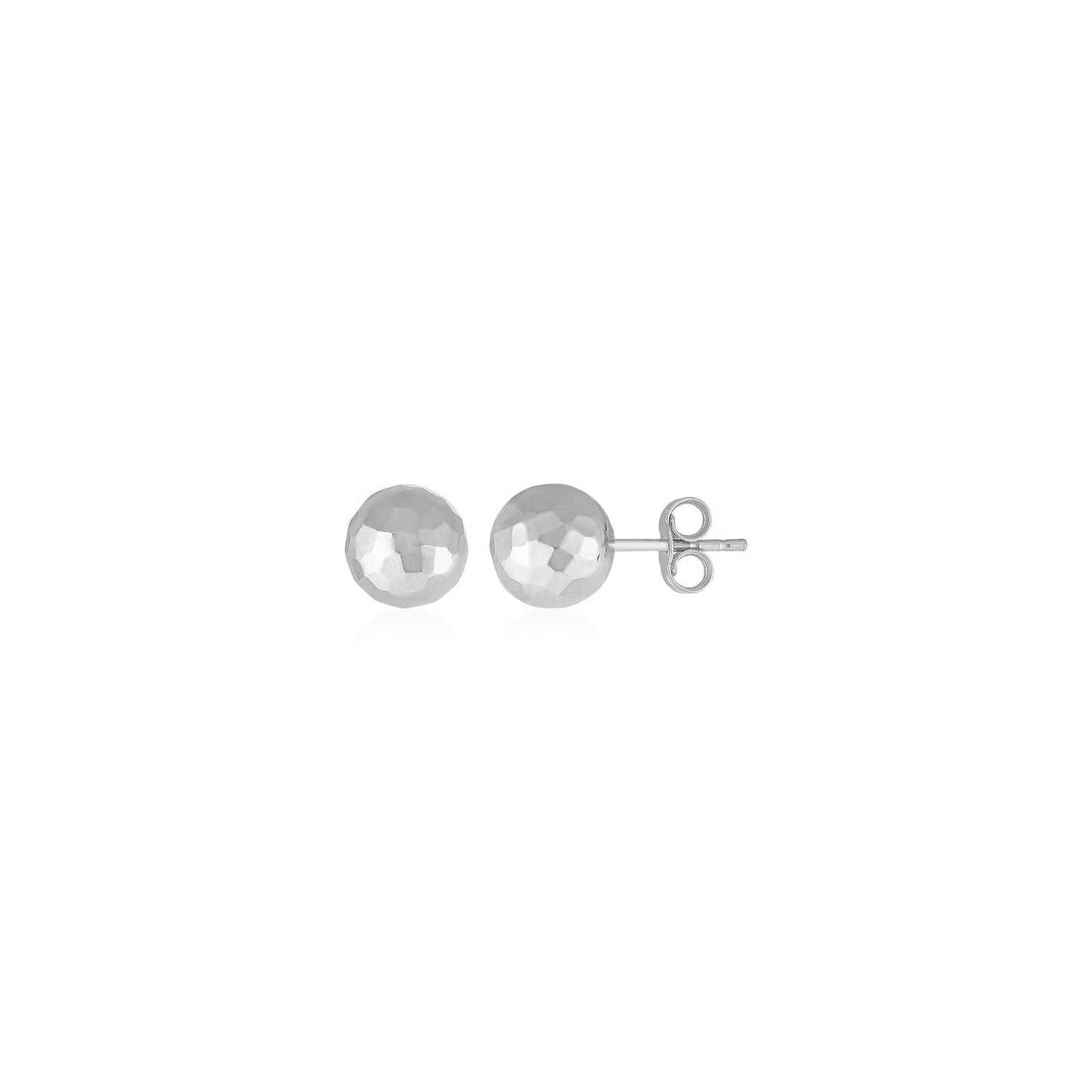 14k White Gold Ball Earrings with Faceted Texture-0