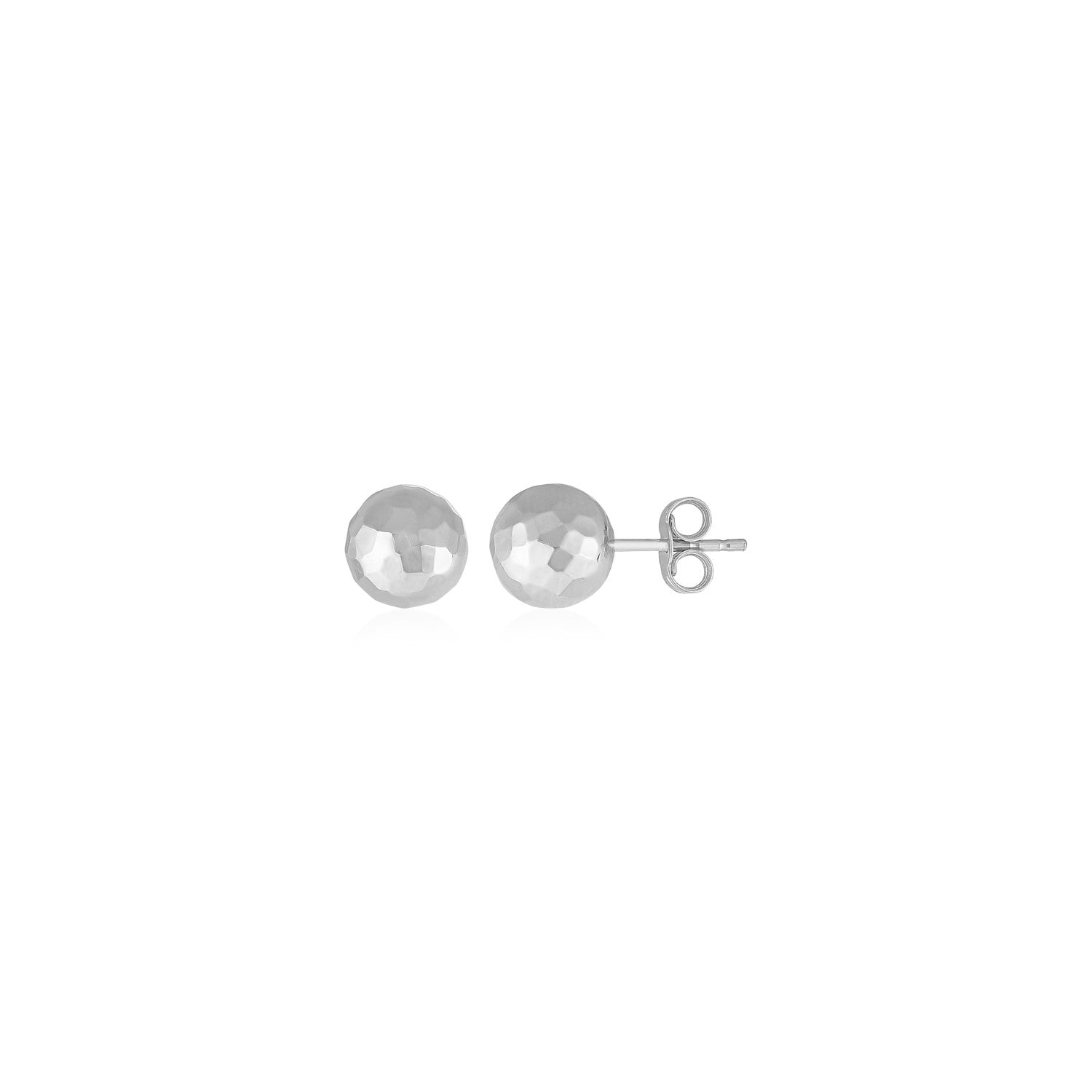 14k White Gold Ball Earrings with Faceted Texture-0