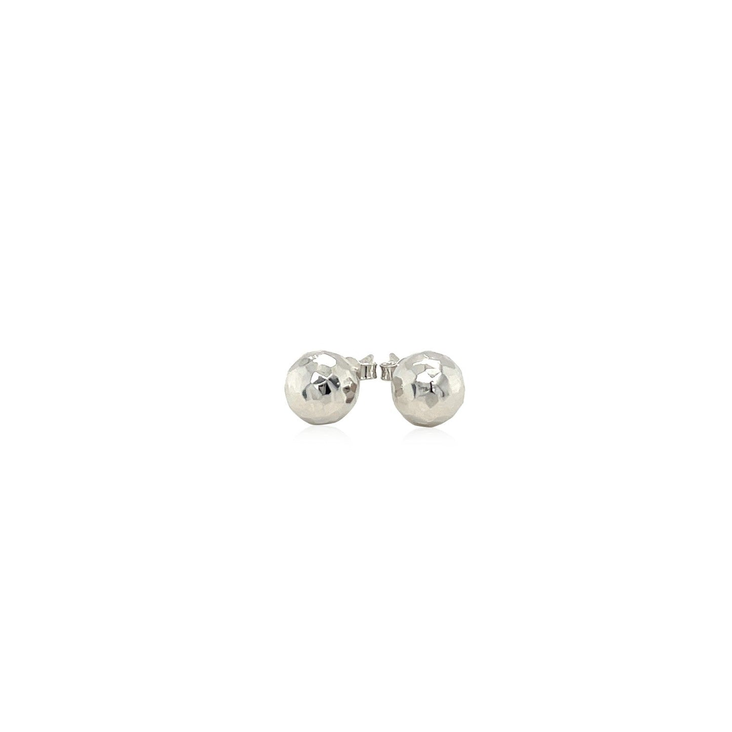 14k White Gold Ball Earrings with Faceted Texture-1