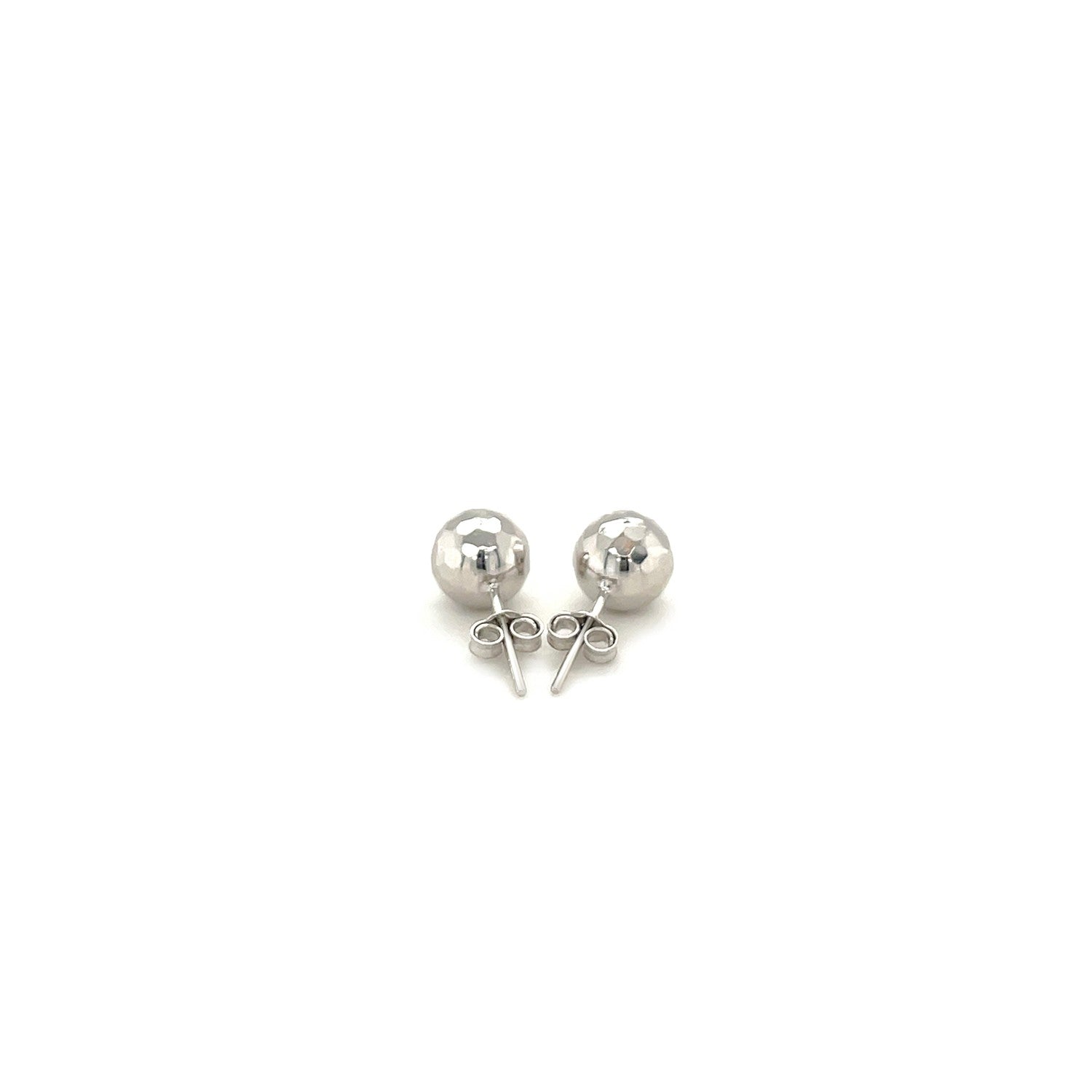14k White Gold Ball Earrings with Faceted Texture-2