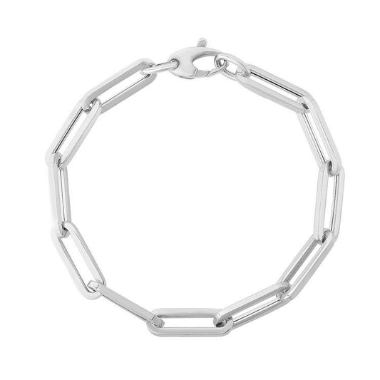 14K White Gold Extra Wide Paperclip Chain Bracelet-0