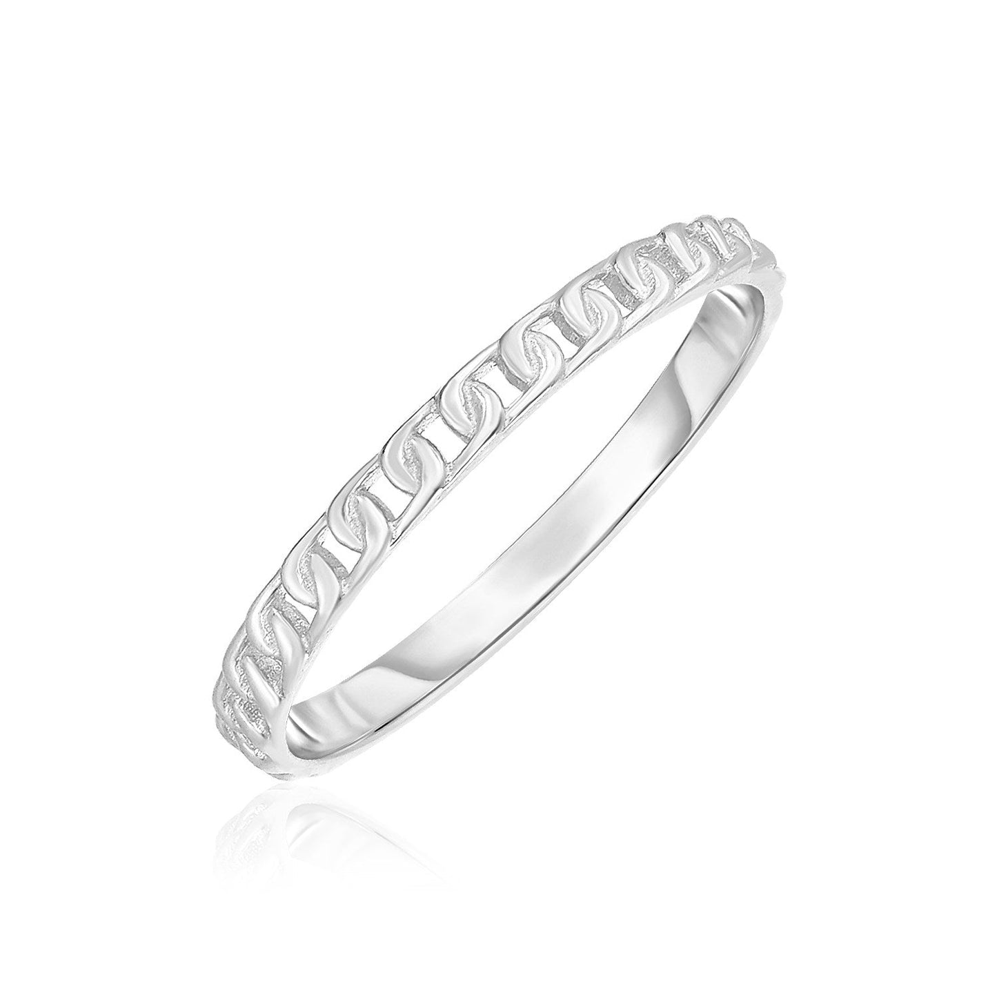 14k White Gold Ring with Bead Texture-0