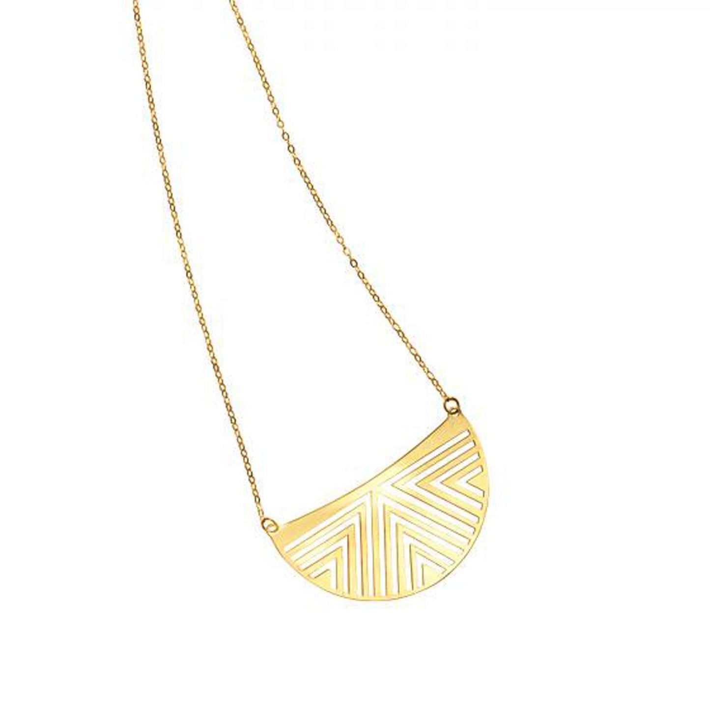 14k Yellow Gold High Polish Geometric Half Moon Necklace-0