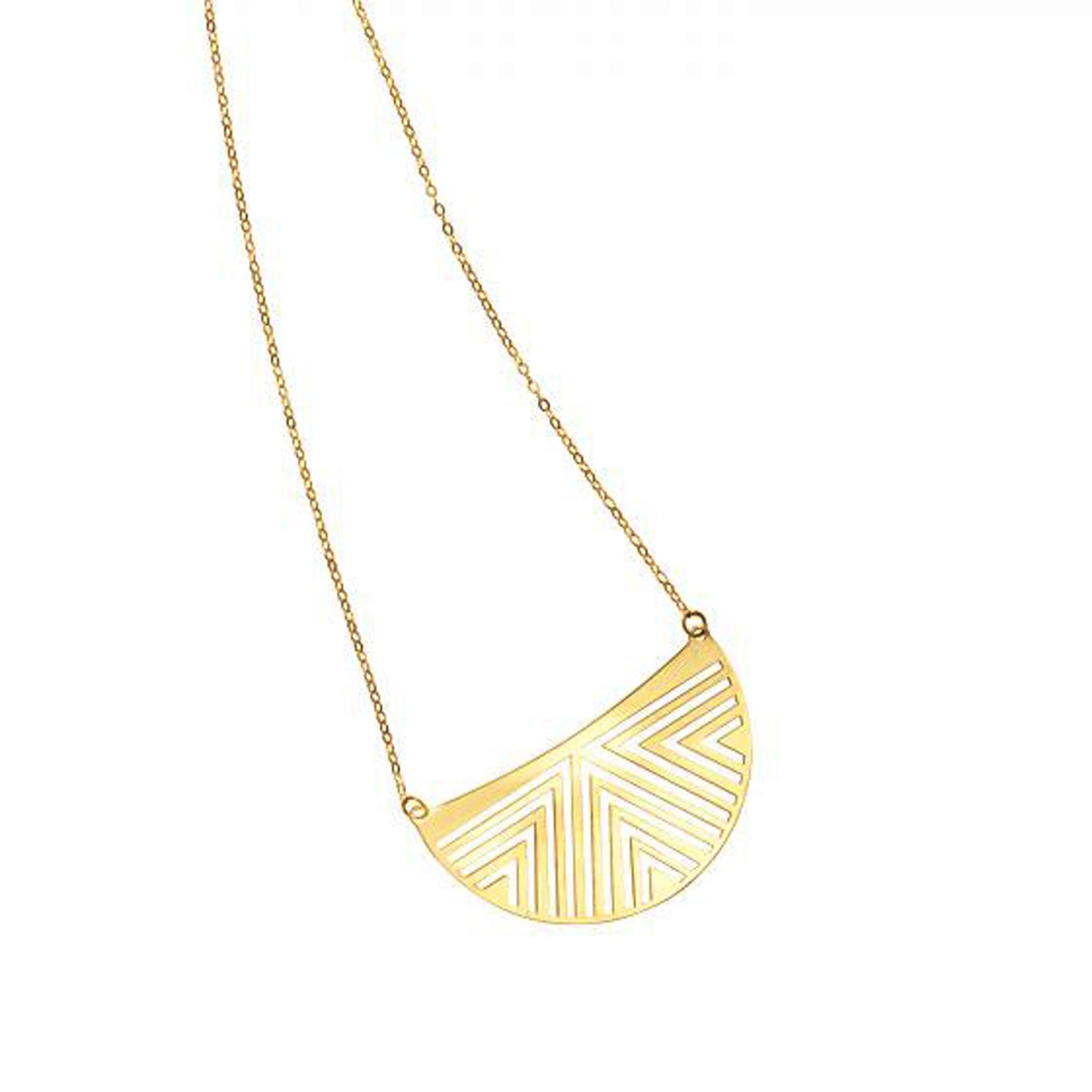 14k Yellow Gold High Polish Geometric Half Moon Necklace-0