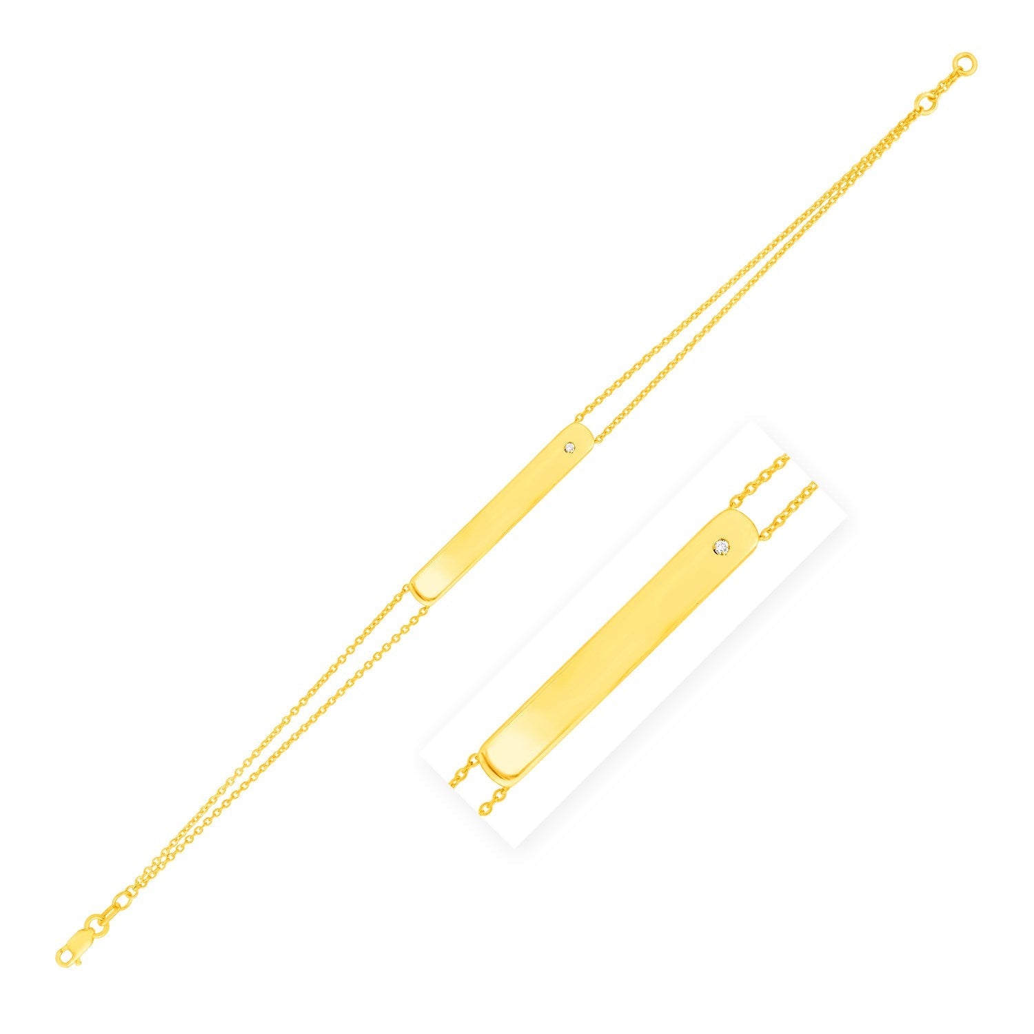 14K Yellow Gold Engravable Bar Bracelet with Diamond-0