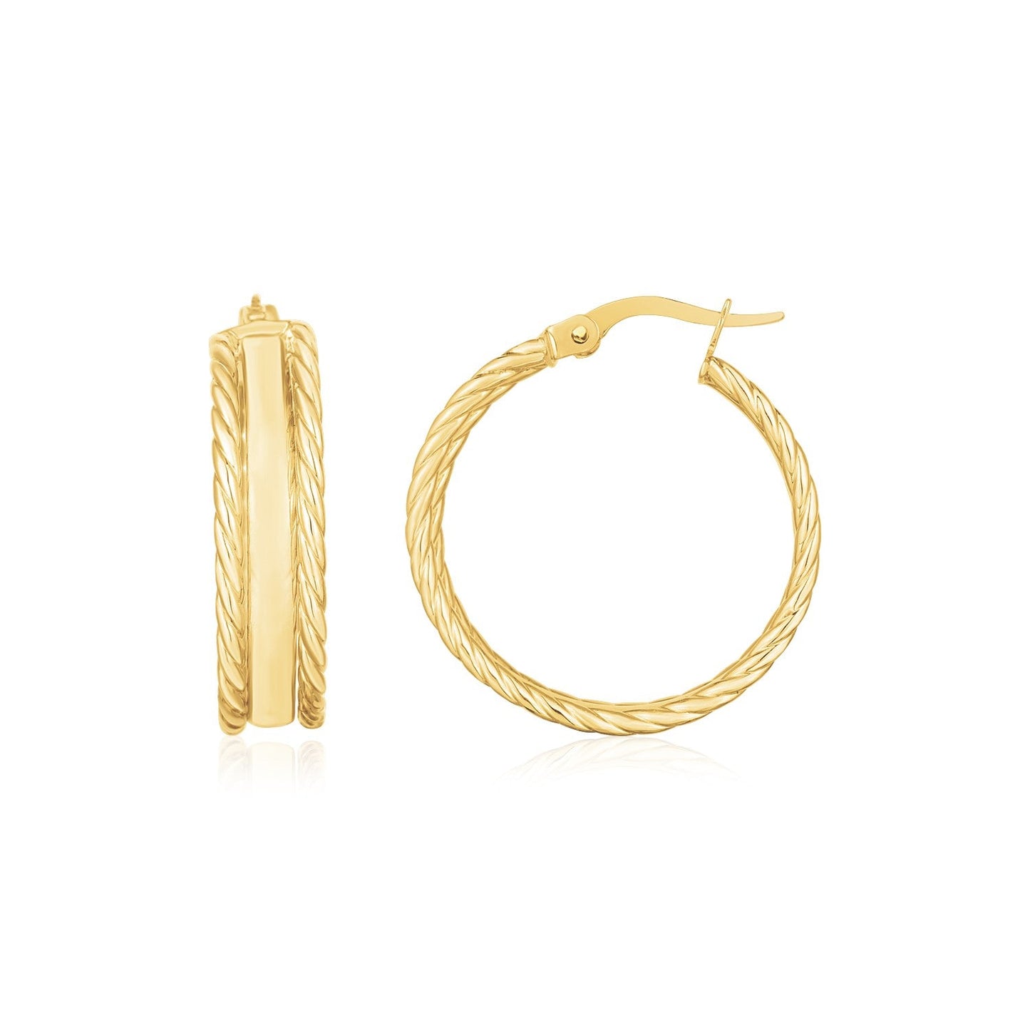 14K Yellow Gold Triple Row Hoop Earrings-0