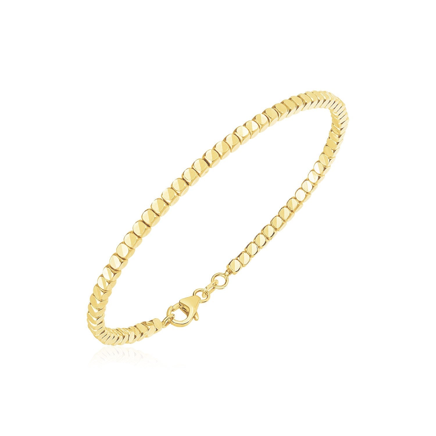 14k Yellow Gold High Polish Bead Cuff Bangle-0