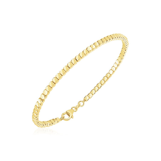 14k Yellow Gold High Polish Bead Cuff Bangle-0