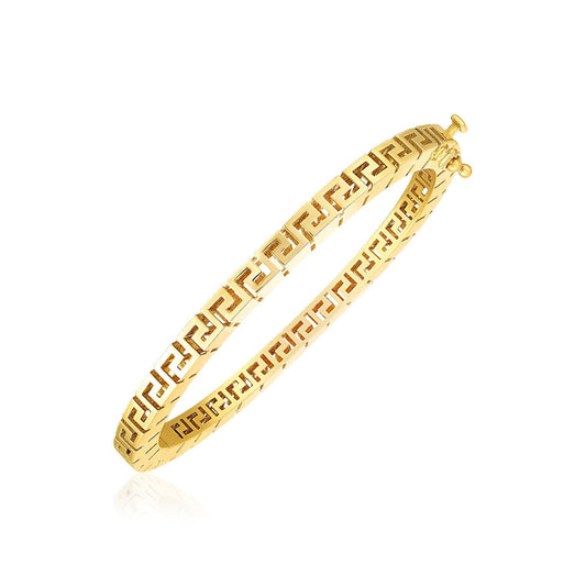 14k Yellow Gold High Polish Greek Key Bangle-0