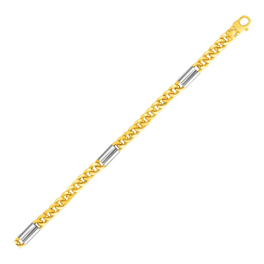 14k Two Tone Gold Mens Twisted Oval and Bar Link Bracelet-0